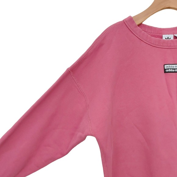 Adidas Sweatshirt Womens Medium Pink Terrycloth Crew Neck Cotton Athletic - Picture 3 of 12